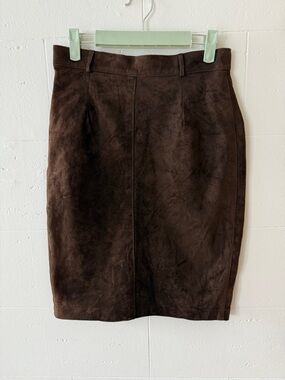 Brown Suede Classic Skirt | Midi Leather |  13.5" Waist